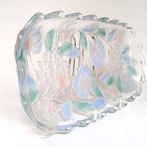 Vintage 1990s Crystal Clear Studios Frosted Pastel Lotus Flower Dish Rare Japan - Picture 3 of 8